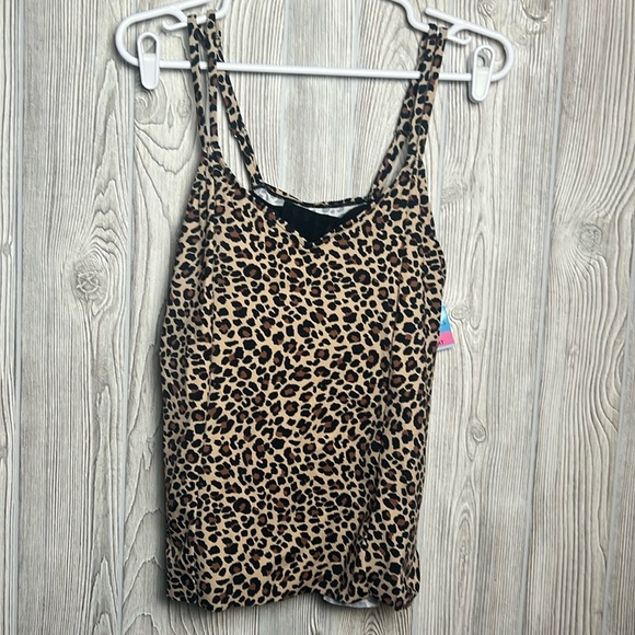 Swim Solutions Women's Princess-Seamed High-Low Tankini Top Leopard  Size 10 - Picture 1 of 5